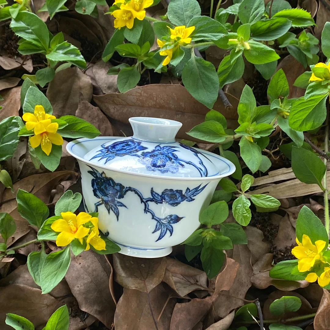 玥之古藏折枝花盖碗