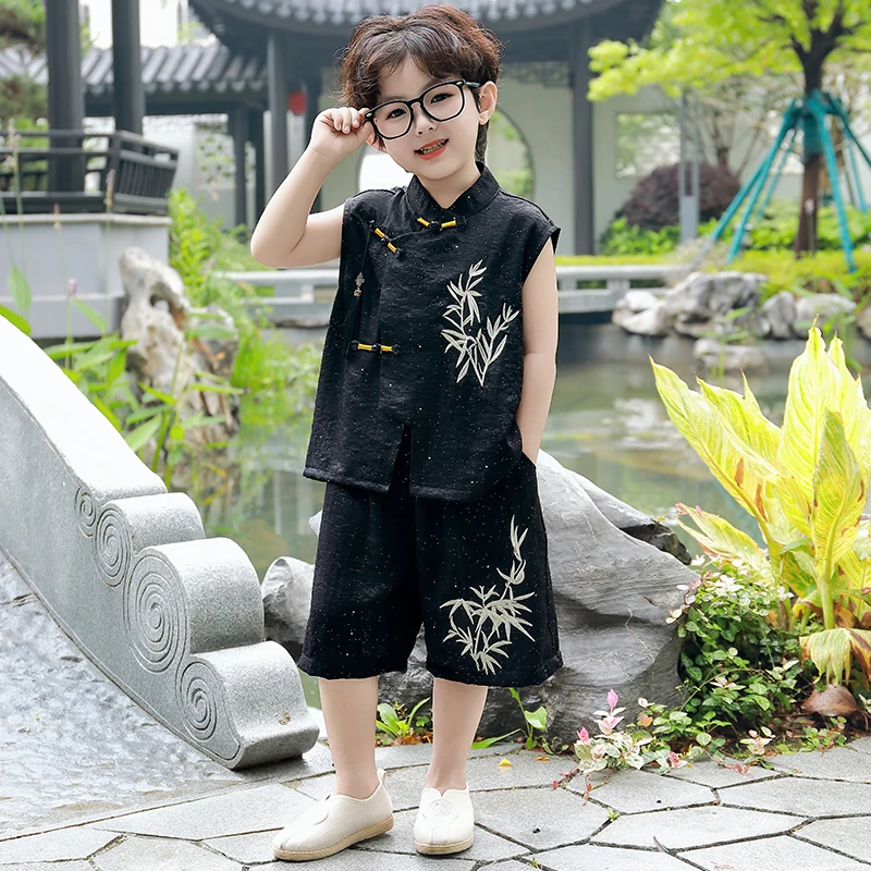 男童夏季汉服套装2025新款中国风休闲无袖民族风洋气男宝宝新中式