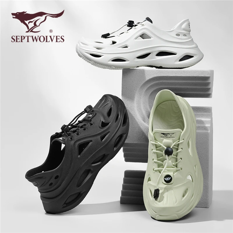 七匹狼情侣防滑素面厚底秋季新款洞洞鞋潮流外穿休闲镂空透气9794