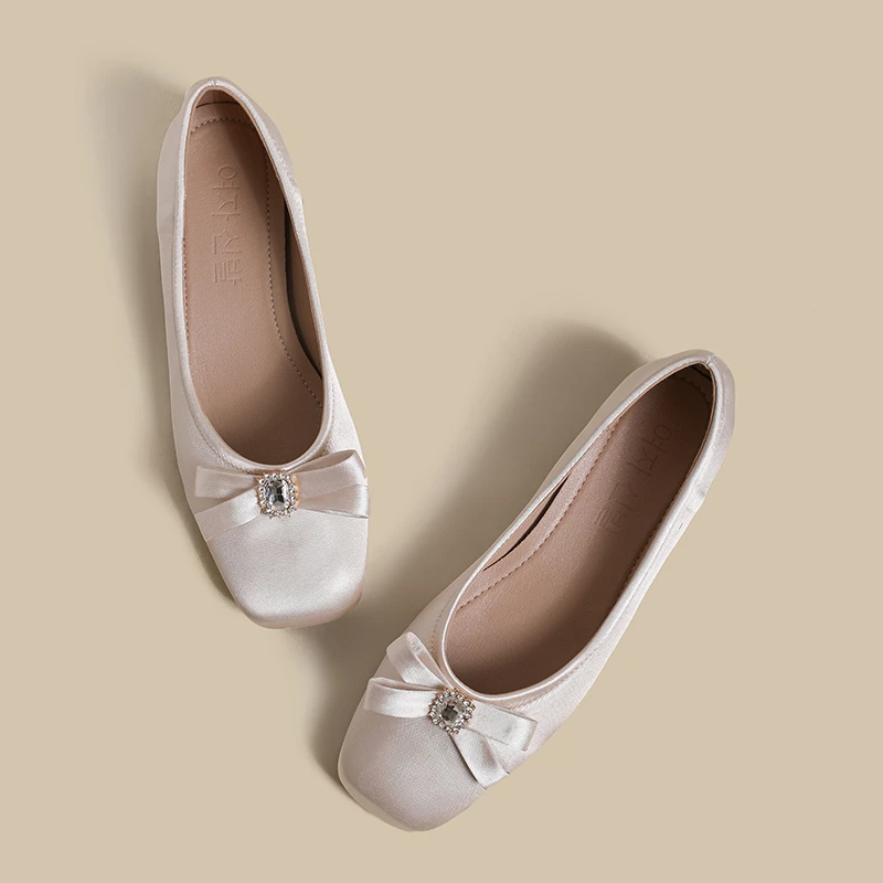 新款5043-3杏N区4时尚潮流百搭平底水钻单鞋舒适浅口软底