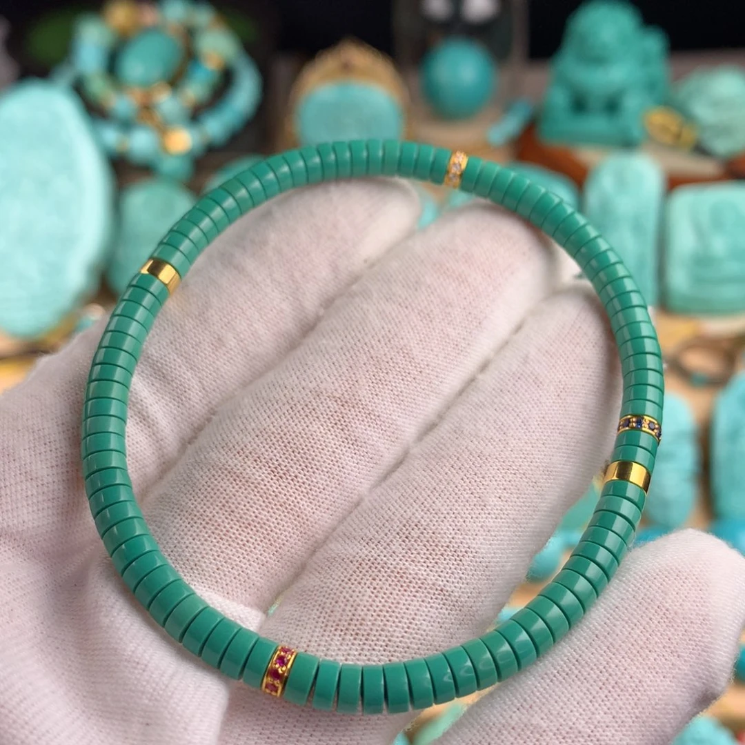 18K金镶嵌绿松石直切单圈卡4.6