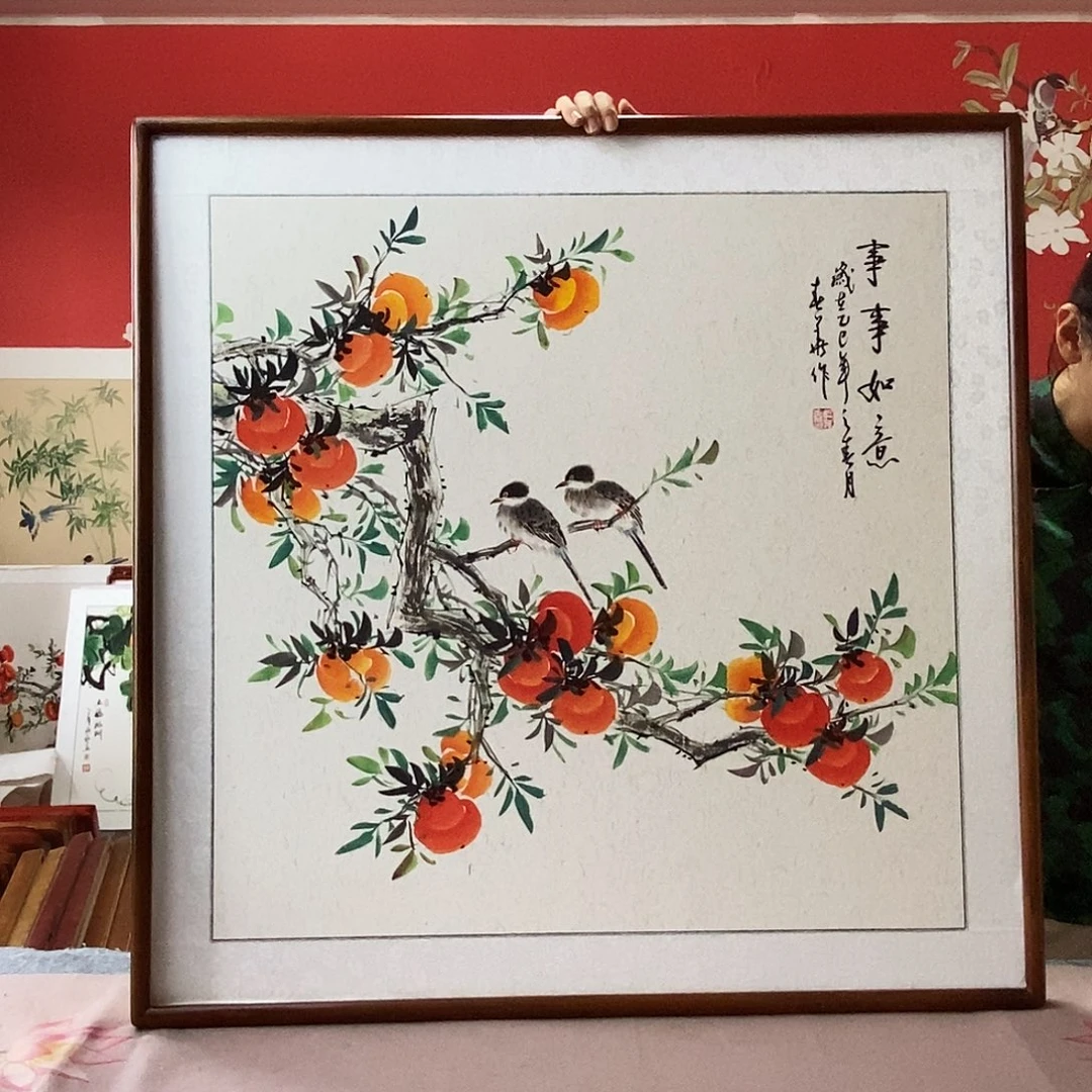国画手写手绘带框包邮82✖️82国画作品