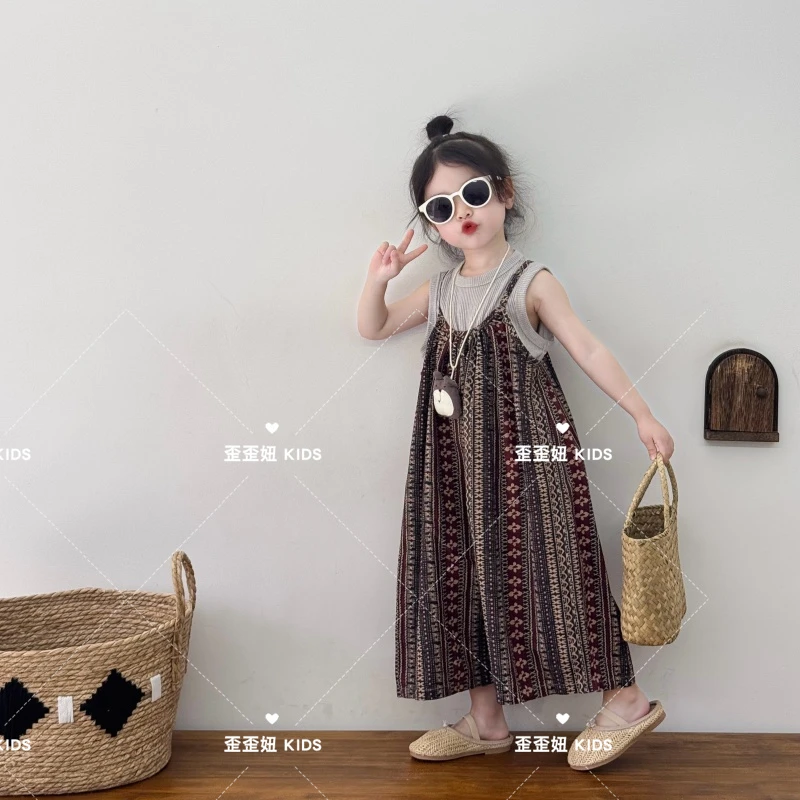 【歪歪妞童装】3566儿童民族森系吊带连体裤日系男女童阔腿裤背带裤