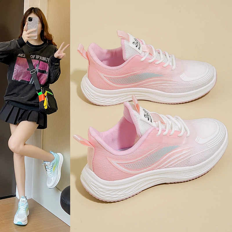 夏季显高显瘦女鞋2025软底舒适休闲运动鞋网面透气厚底轻便跑步鞋