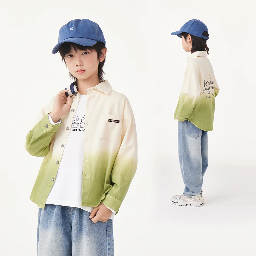 皇室童缘男童撞色渐变衬衫2025秋季新款17330129006