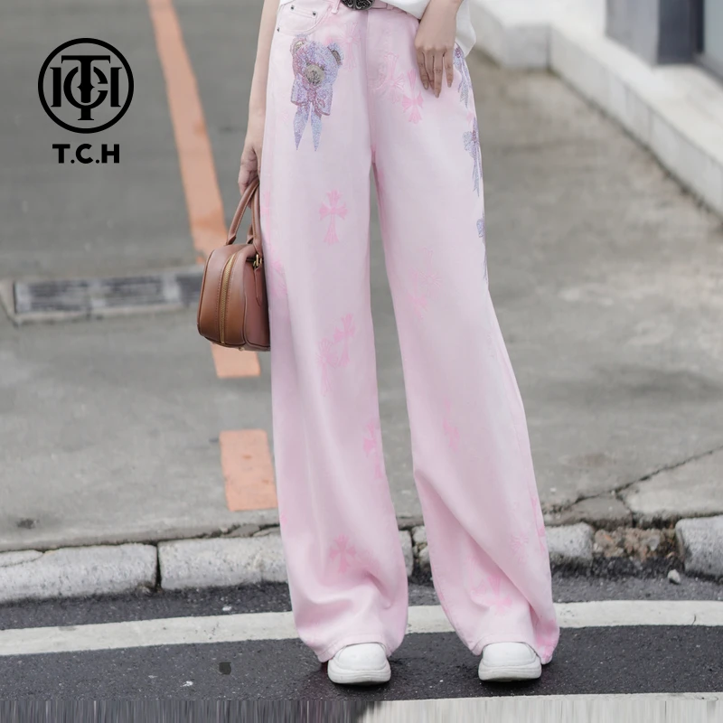 TCH私服烫钻工艺时尚休闲百搭蝴蝶结牛仔裤女T75B20E5015轻奢tch