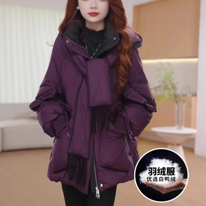2025冬季新款高端时尚连帽羽绒服秋冬女妈妈气质百搭加厚保暖外套