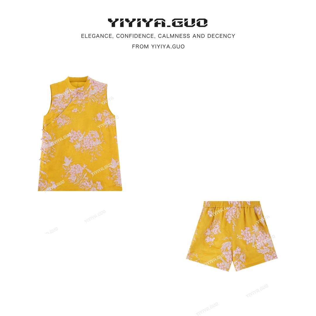 yiyiya.Guo艺艺吖【海棠之约】刺绣提花奢雅轻薄上衣+短裤2410SS52