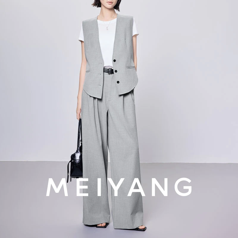 A美洋MEIYANG【商场同款】 洛杉矶套装 斜纹肌理V领马甲/西裤-周一