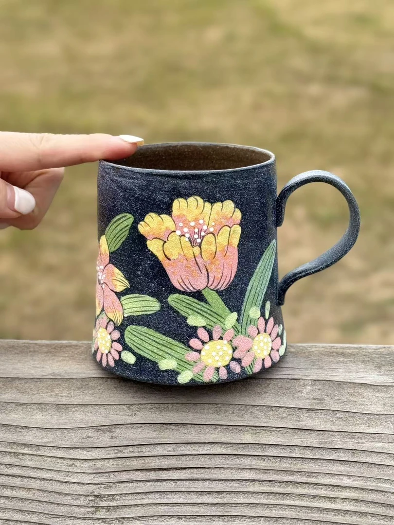 欧式花卉马克杯咖啡杯手工水杯家用