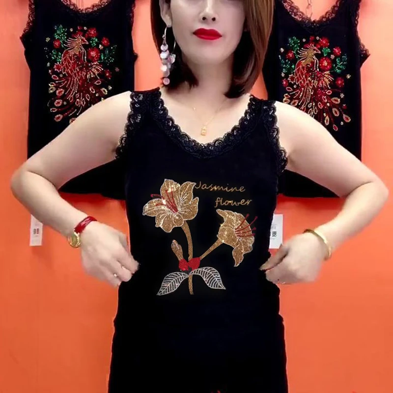 修身显瘦时尚V领蕾丝无袖吊带背心大码遮肚高档打底衫减龄小衫