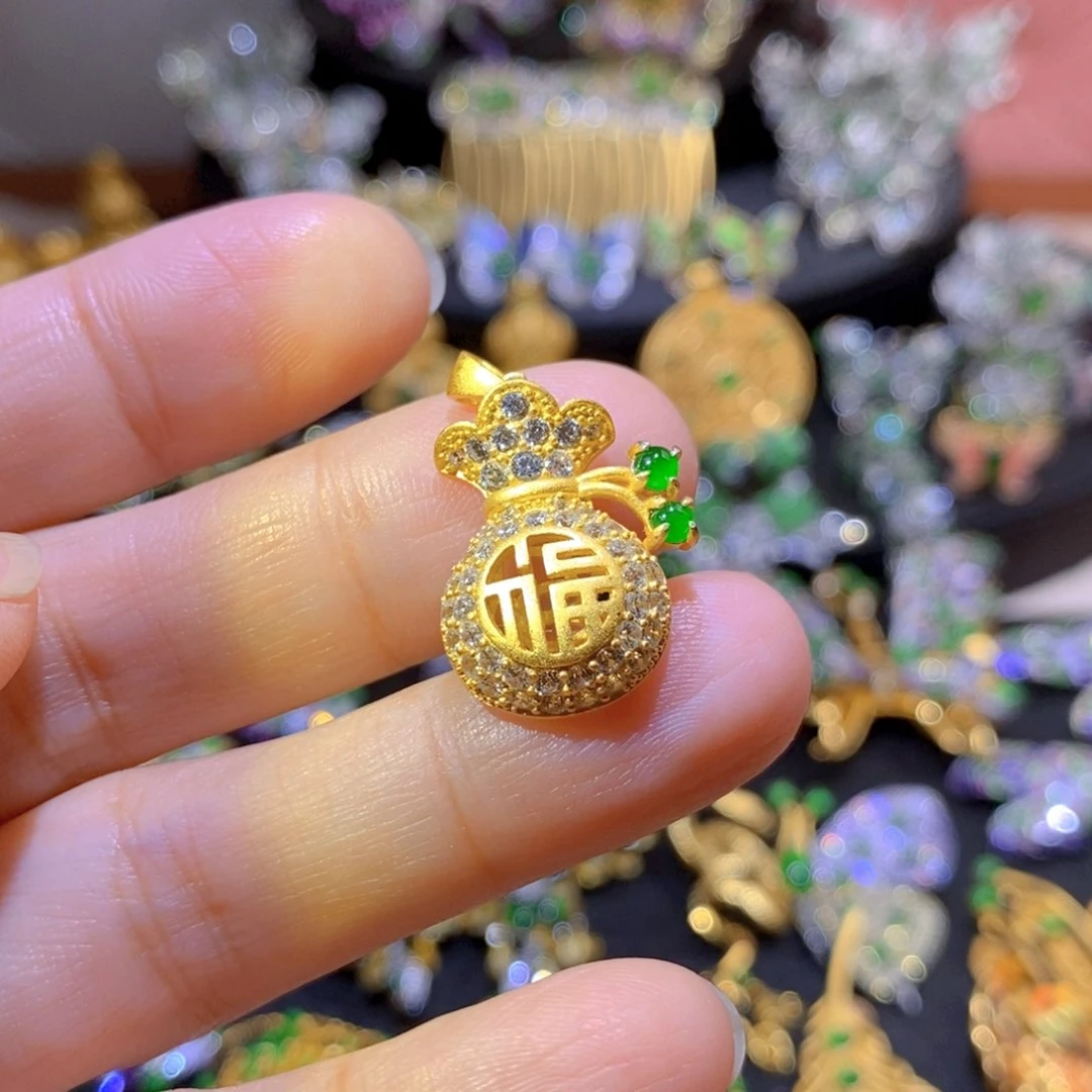 吊坠(不含链)银S925镶嵌翡翠