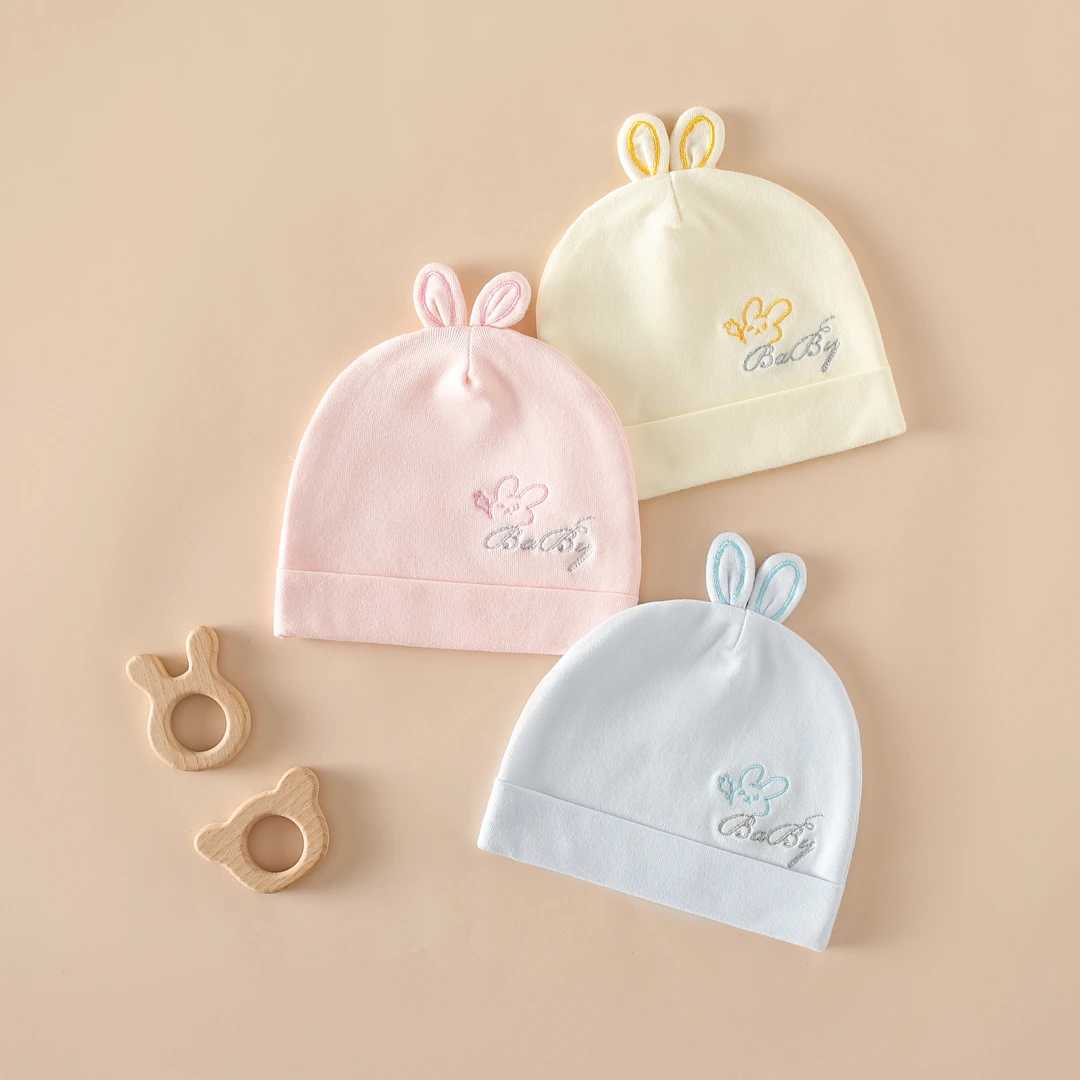 婴儿0-3个月新生A类帽子春秋款棉男女宝宝双层胎帽囟门帽