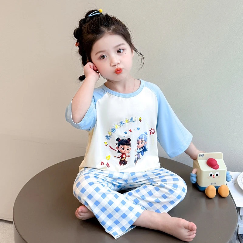 女童莫代尔睡衣夏季潮款薄款小女孩公主家居服夏天宝宝空调服儿童
