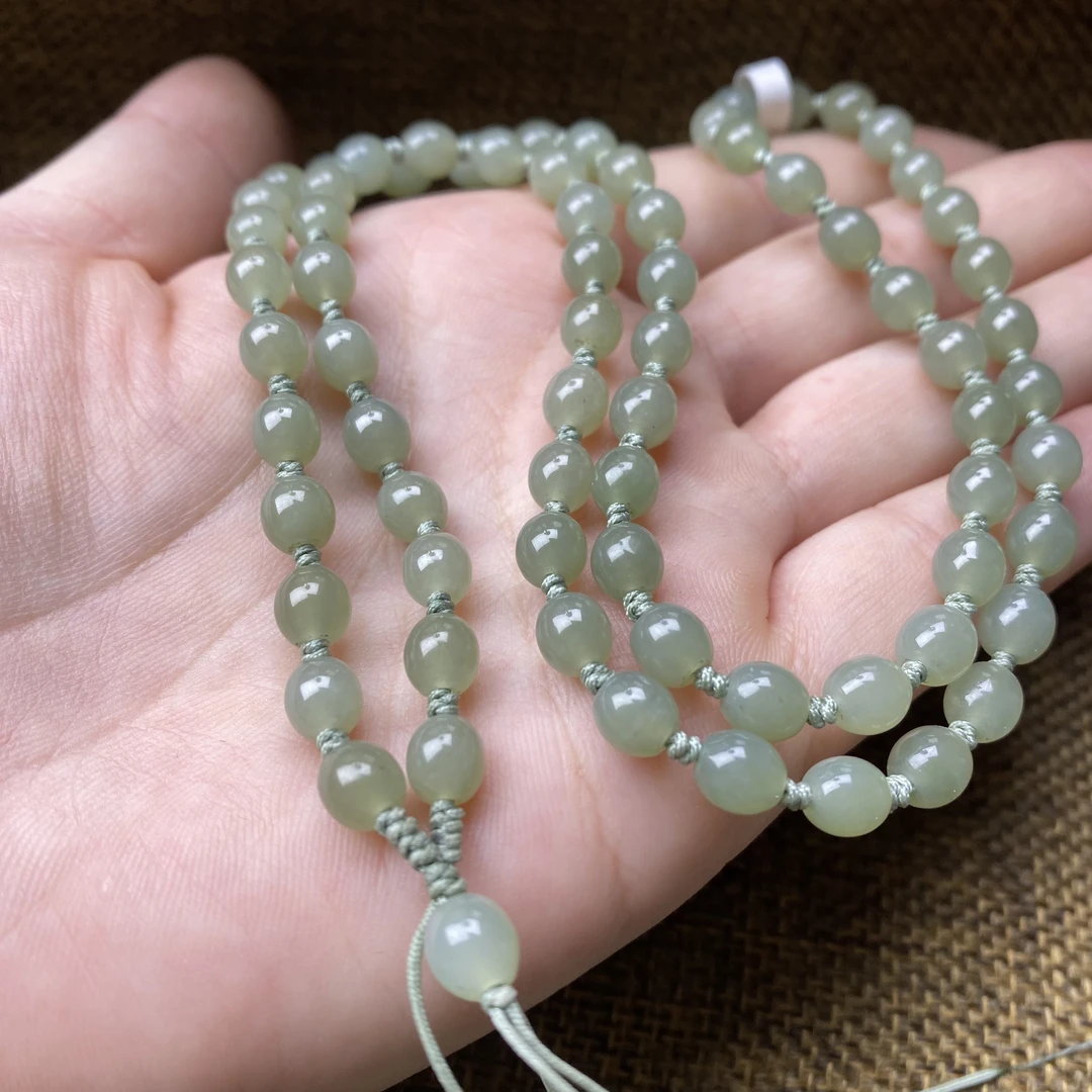 天然和田玉且末蓝卡6mm米型珠吊坠挂绳项链珠链小米珠时尚珠珠链