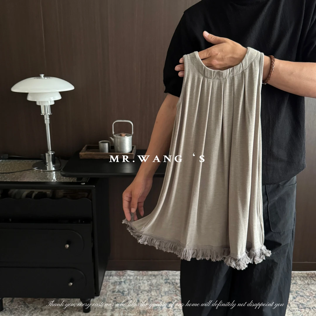 wls307夏季新款儿童纯色下摆流苏连衣裙