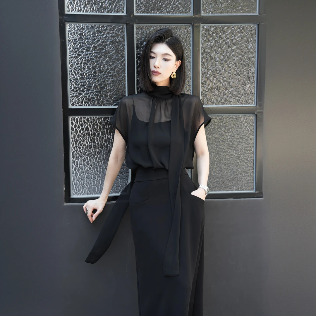 POPULARYW【帧风溶夏】Z·R上品屋 时尚立领设计感飘带宽松显瘦衬衫