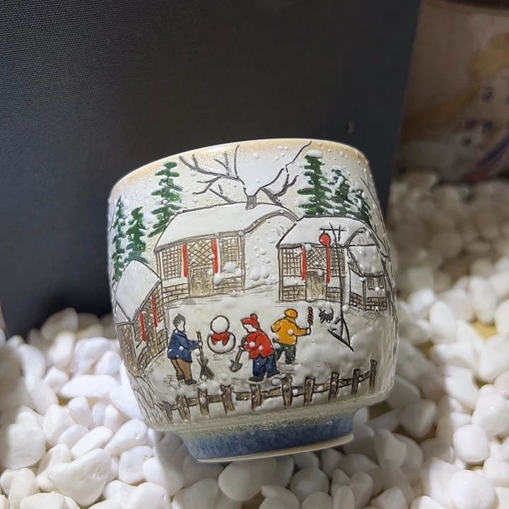 手绘童趣雪景主人茶杯