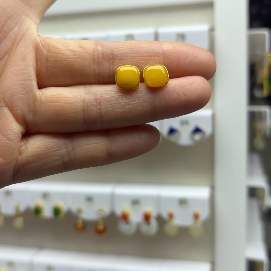 蜜蜡银S925镶嵌耳饰