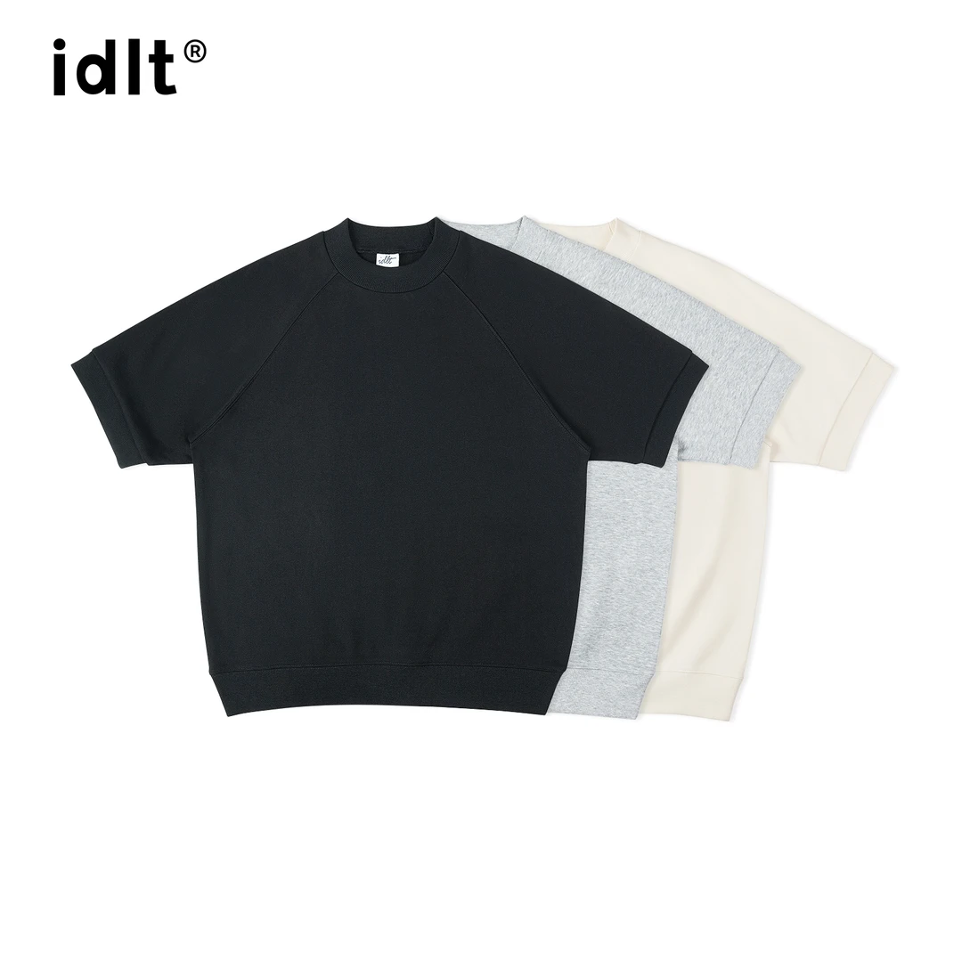 idlt 宽松短袖卫衣毛圈插肩袖复古街头潮百搭基本款男女ins F05