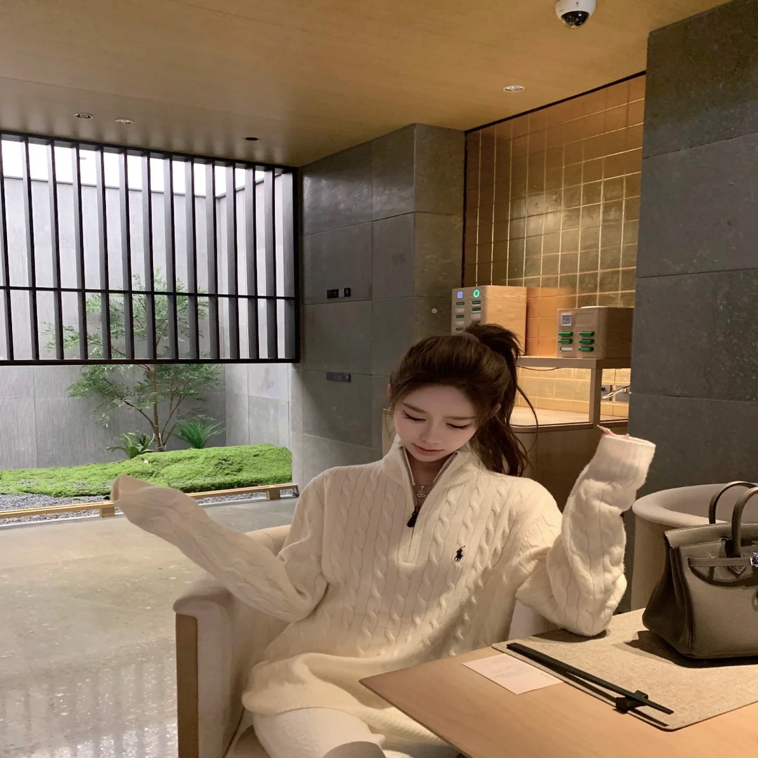 TT秋冬新款高端《半拉链》毛衣针织衫宽松轻奢百搭半高领男女同款