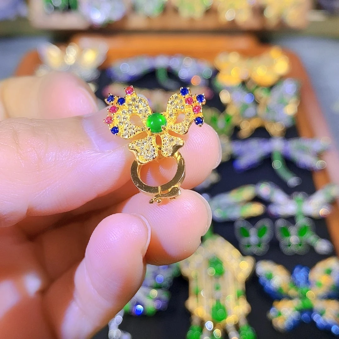 吊坠(不含链)银S925镶嵌翡翠