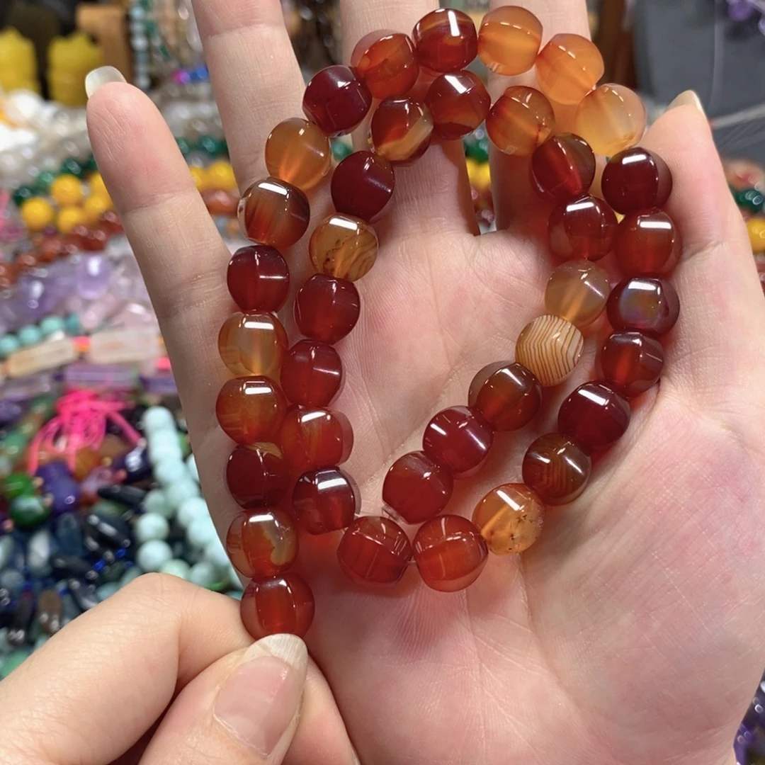 玛瑙/玉髓未镶嵌珠宝半成品红玛瑙瓜珠一条卡11mm