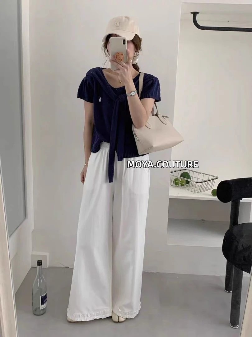 灰灰呀！2503 韩系复古设计感百搭甜美木耳花边直筒阔腿休闲裤