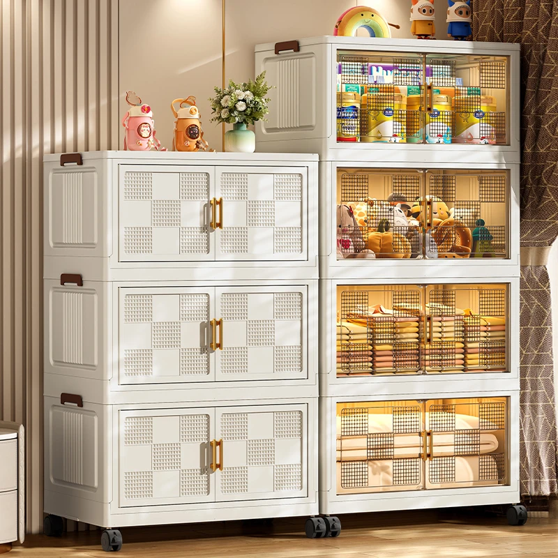 俏洁家用储物柜透明客厅双开门收纳柜置物开门式整理柜收纳储物柜