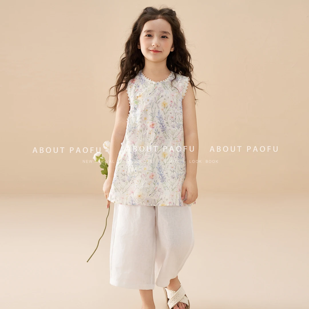 【柔梦】泡芙定制 新款100苎麻 42支女童新中式短裤套装  DY1250533