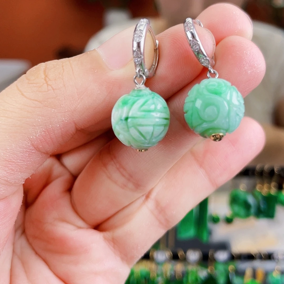 银S925镶嵌翡翠耳饰