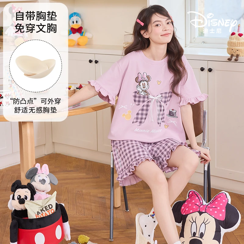 Disney/迪士尼新款天丝莱赛尔短袖带胸垫卡通大码舒适家居服0333