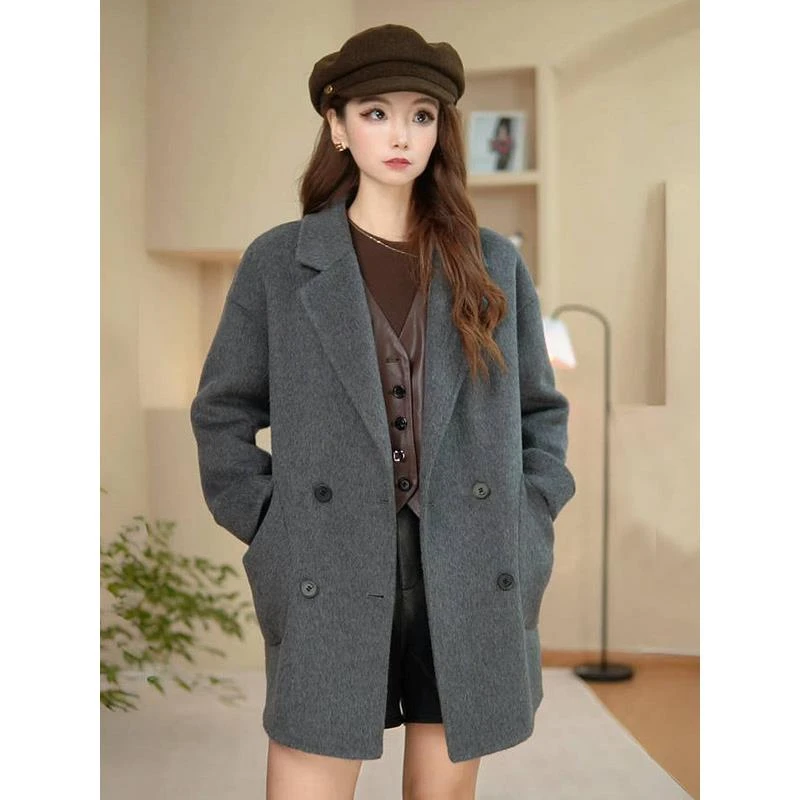 遮肉显瘦双面羊大衣女小个子西装领2025年秋冬新款高端毛呢外套