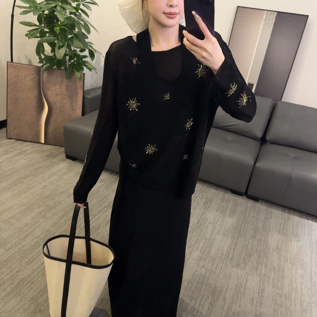 【OS&oneshow】长款背心连衣裙套装薄纱微透宽松显瘦外搭防晒罩衫