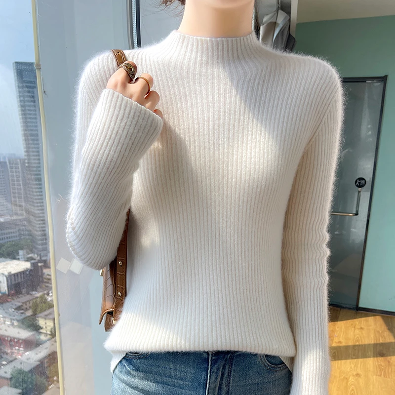 100纯羊毛衫爆款女秋冬毛衣半高领修身显瘦针织内搭打底保暖上衣