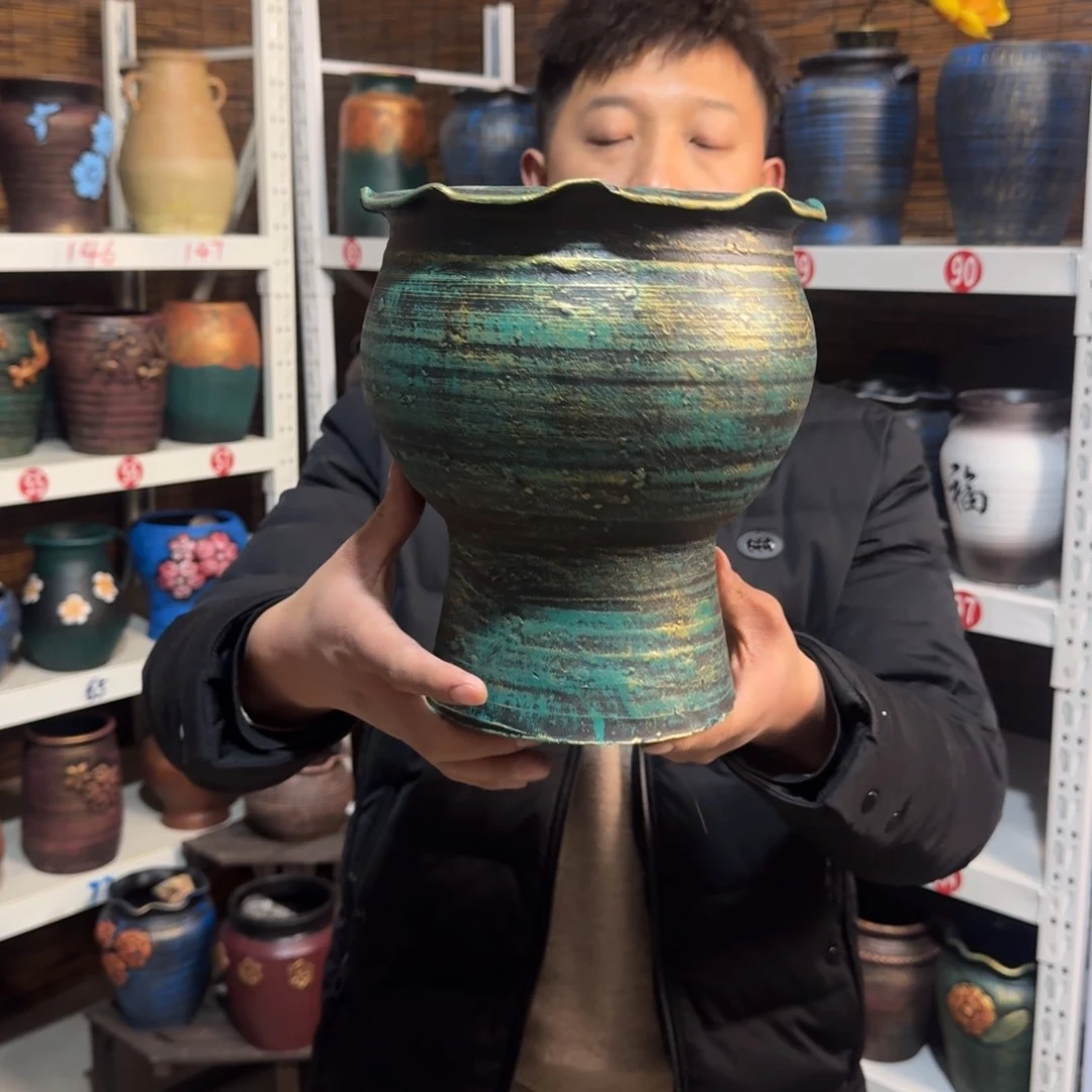 红陶红陶浮雕花盆炸炸炸