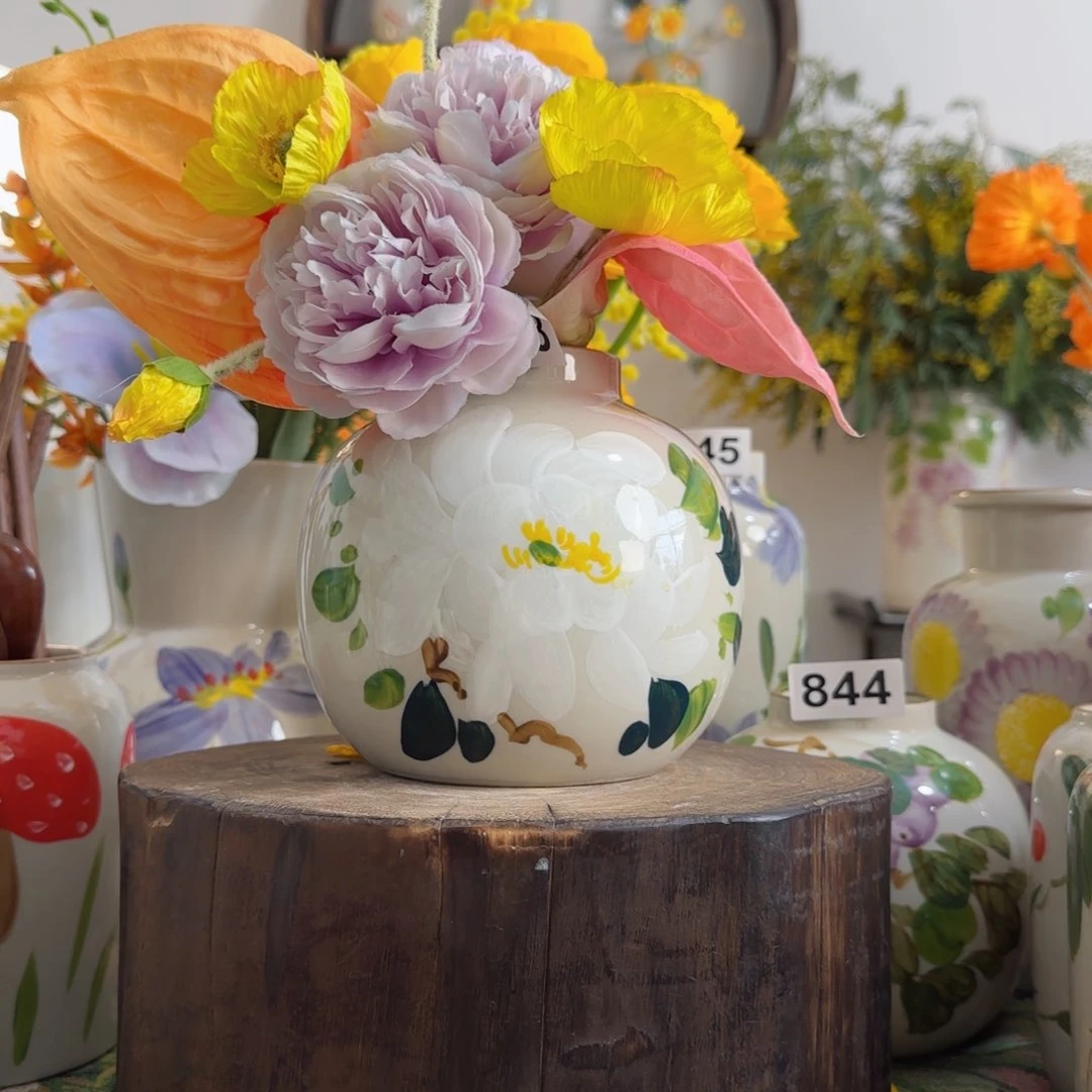 摆件景德镇陶瓷手绘小花瓶摆件无孔