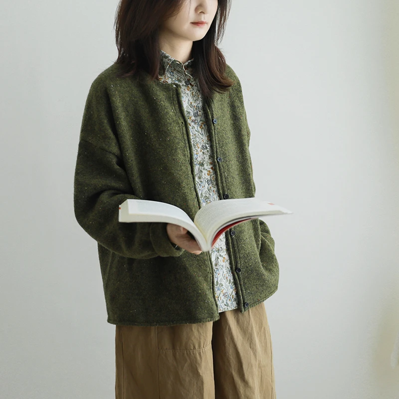 尘染慵懒高级红色毛衣毛衣女2025新款100%羊毛圆领外套洋气针织衫