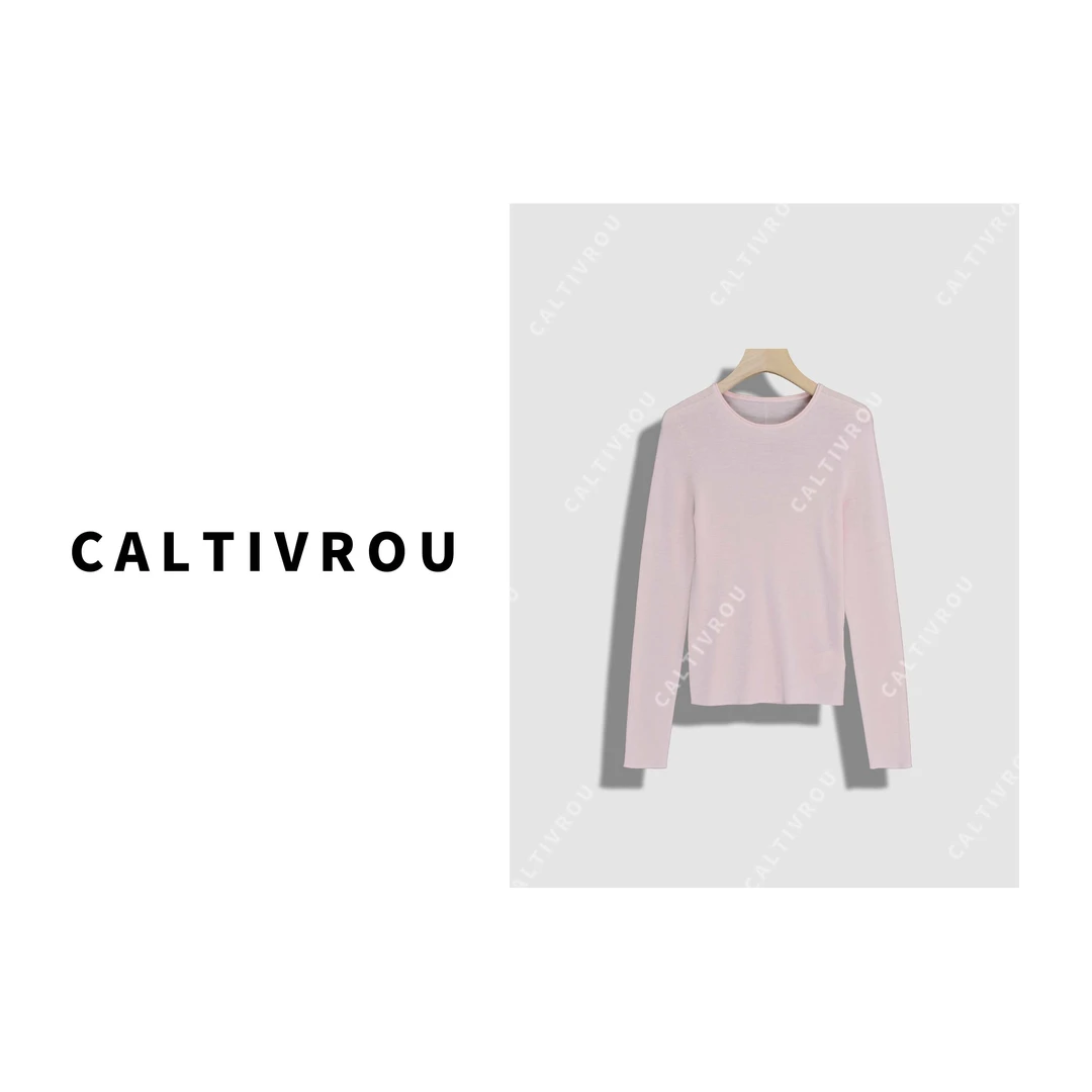 Caltivrou纯色圆领卷边打底针织衫-Y18324