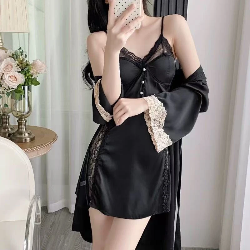 2025新款爆款一体式胸垫性感无钢圈睡衣睡裙蕾丝夏季家居服附胸垫