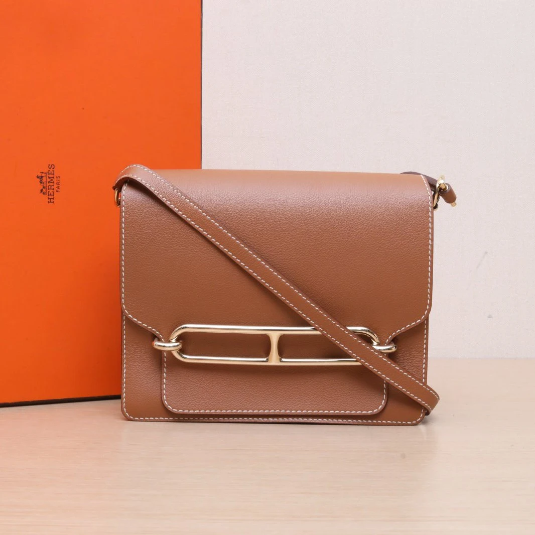 99新 Hermes/爱马仕 小花攀攀Roulis 猪鼻子 23 金棕色 EC皮 C刻