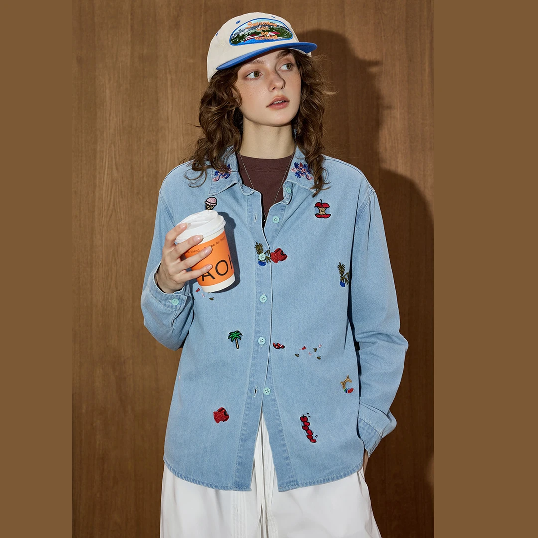 Coolhut【云C专属】出街时尚水洗休闲感女牛仔长袖衬衫CSCS6985