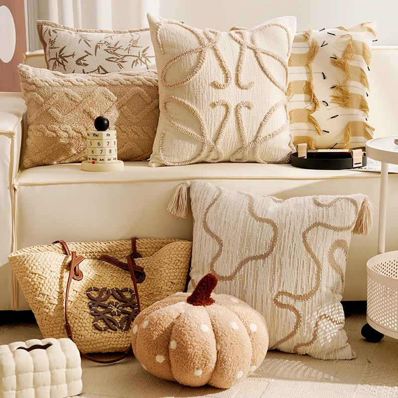 奶油色美拉德复古波西米亚抱枕套客厅沙发飘窗靠枕床上靠垫含芯
