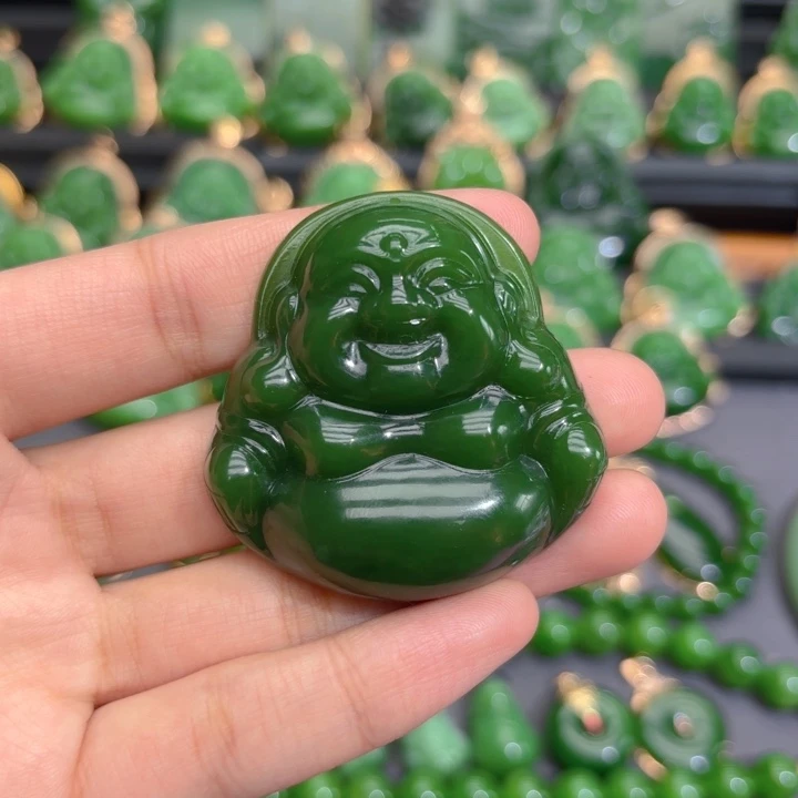 颈饰未镶嵌和田玉（碧玉）特价辣绿47m编绳