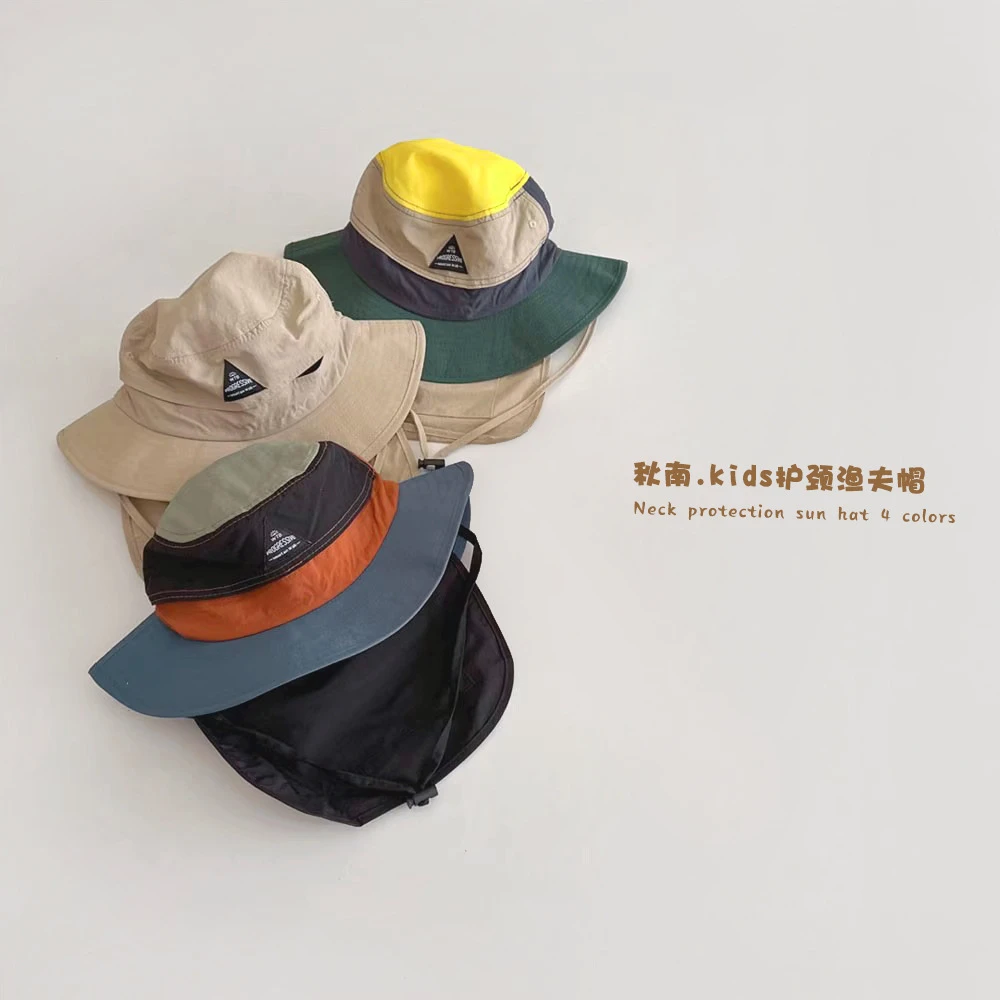 夏季儿童防晒透气宽檐户外速干男女童凉爽字母图案尼龙头顶帽