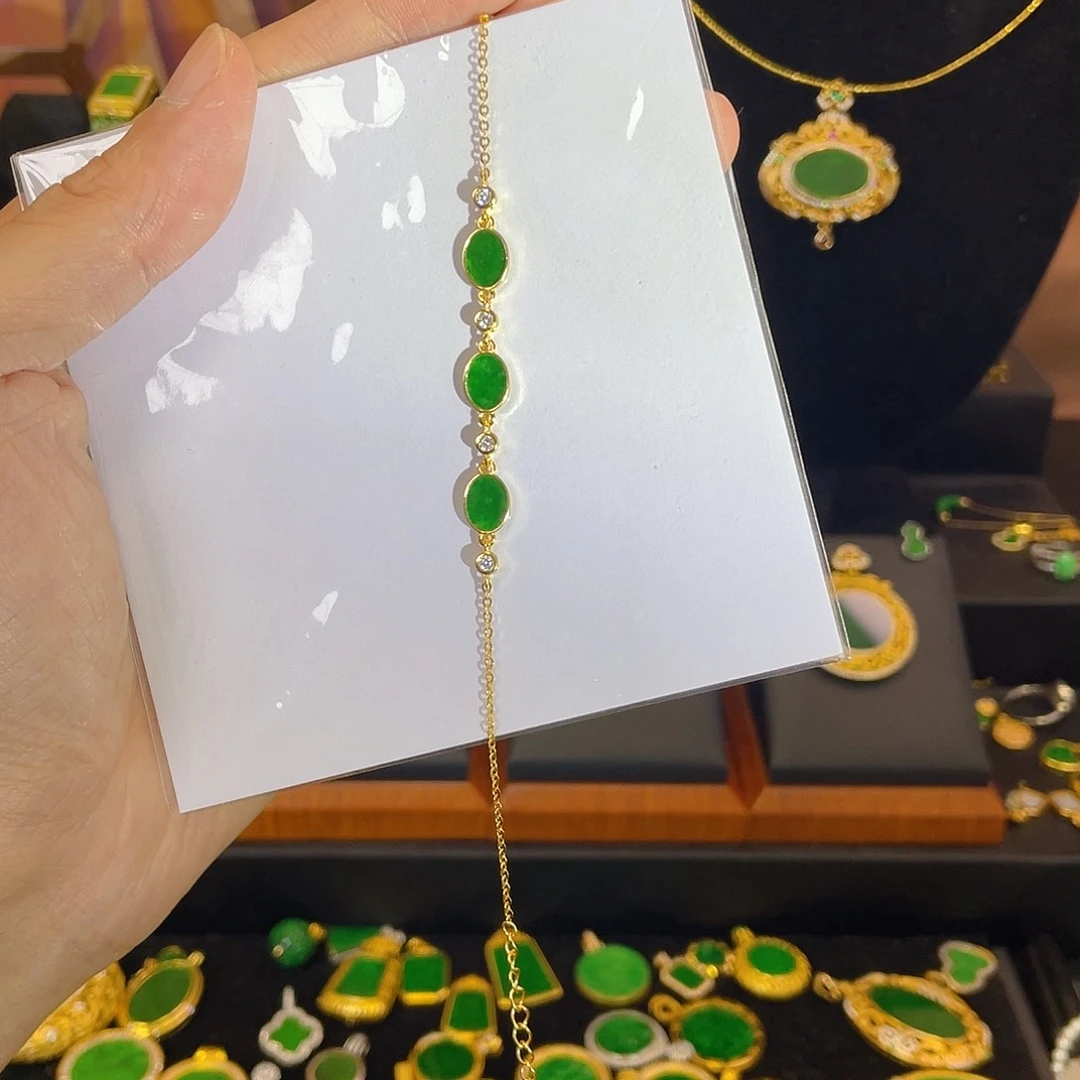 银S925镀金镶嵌手链翡翠