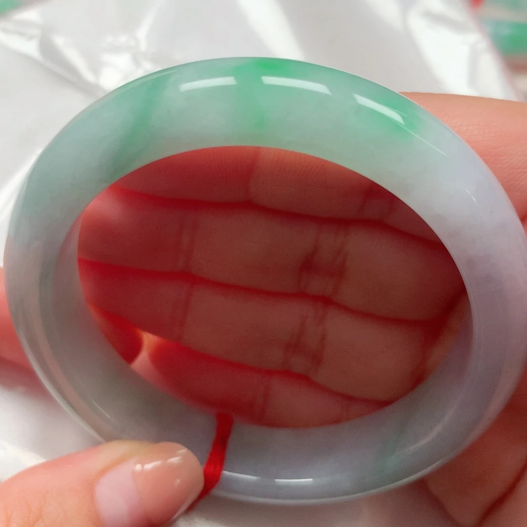 翡翠未镶嵌手镯24阳绿飘花