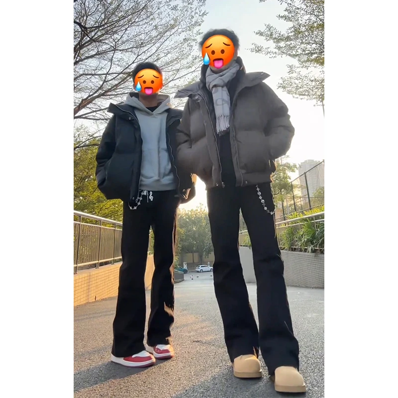 cleanfit黑色加绒牛仔裤男款潮牌美式高街vibe裤子直筒弯刀微喇裤