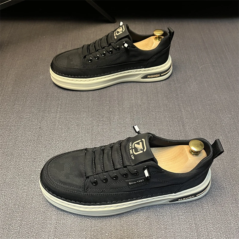 男鞋2025夏季透气休闲板鞋男士时尚运动布面运动低帮黑色舒适潮鞋