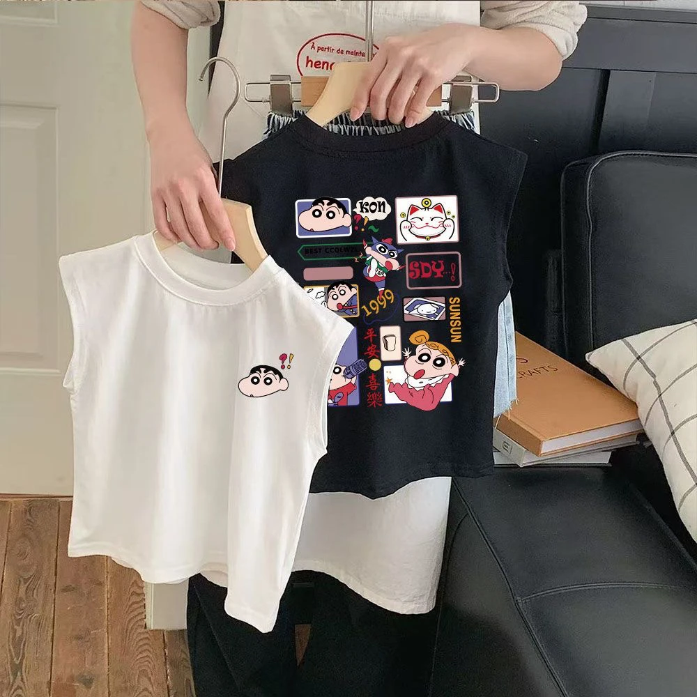 夏季蜡笔小新纯棉无袖背心男童新款痞帅印花韩版上衣童装无袖T